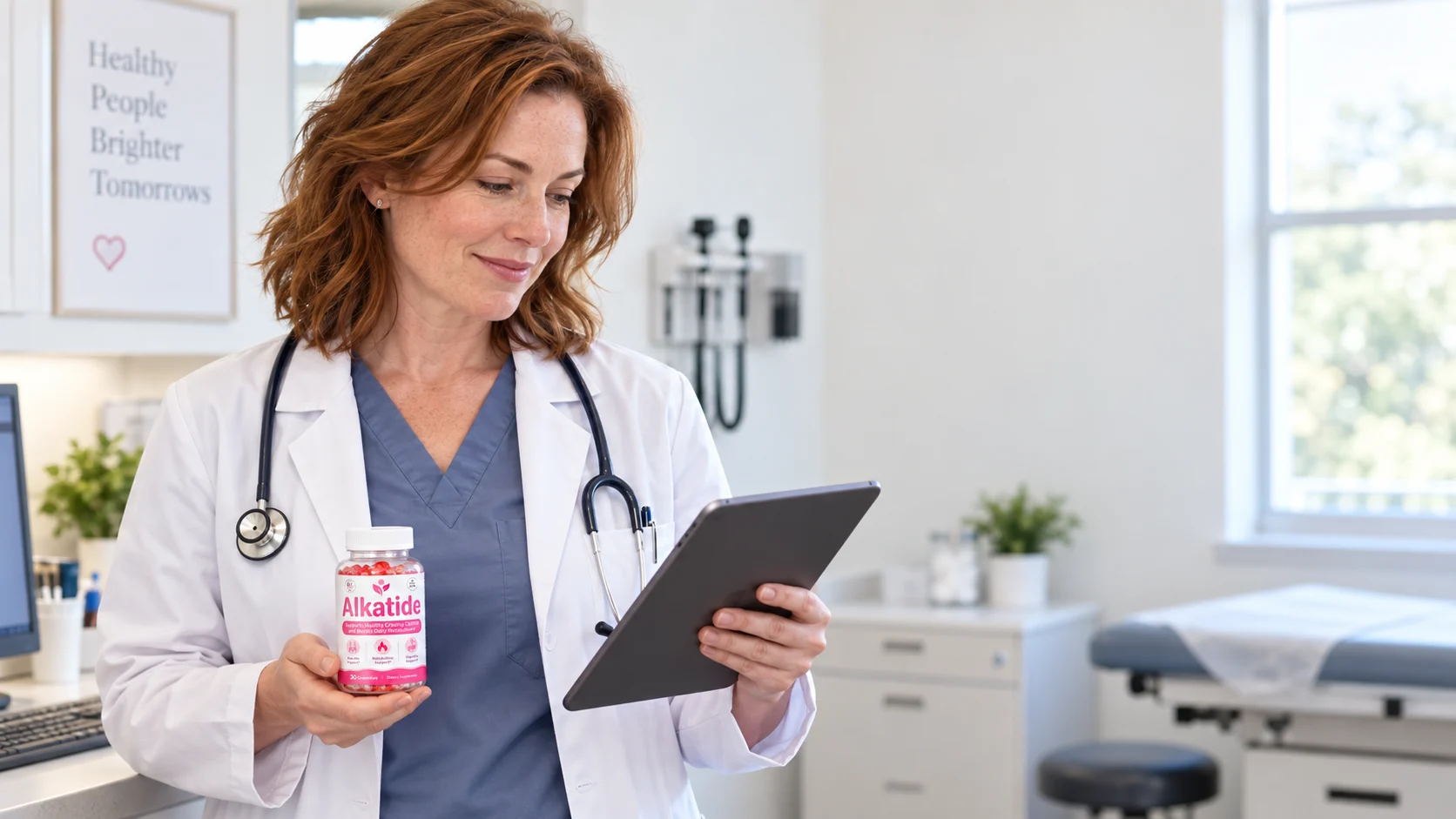 Dr. Christiana N. Casey holding AlkaTide gummies